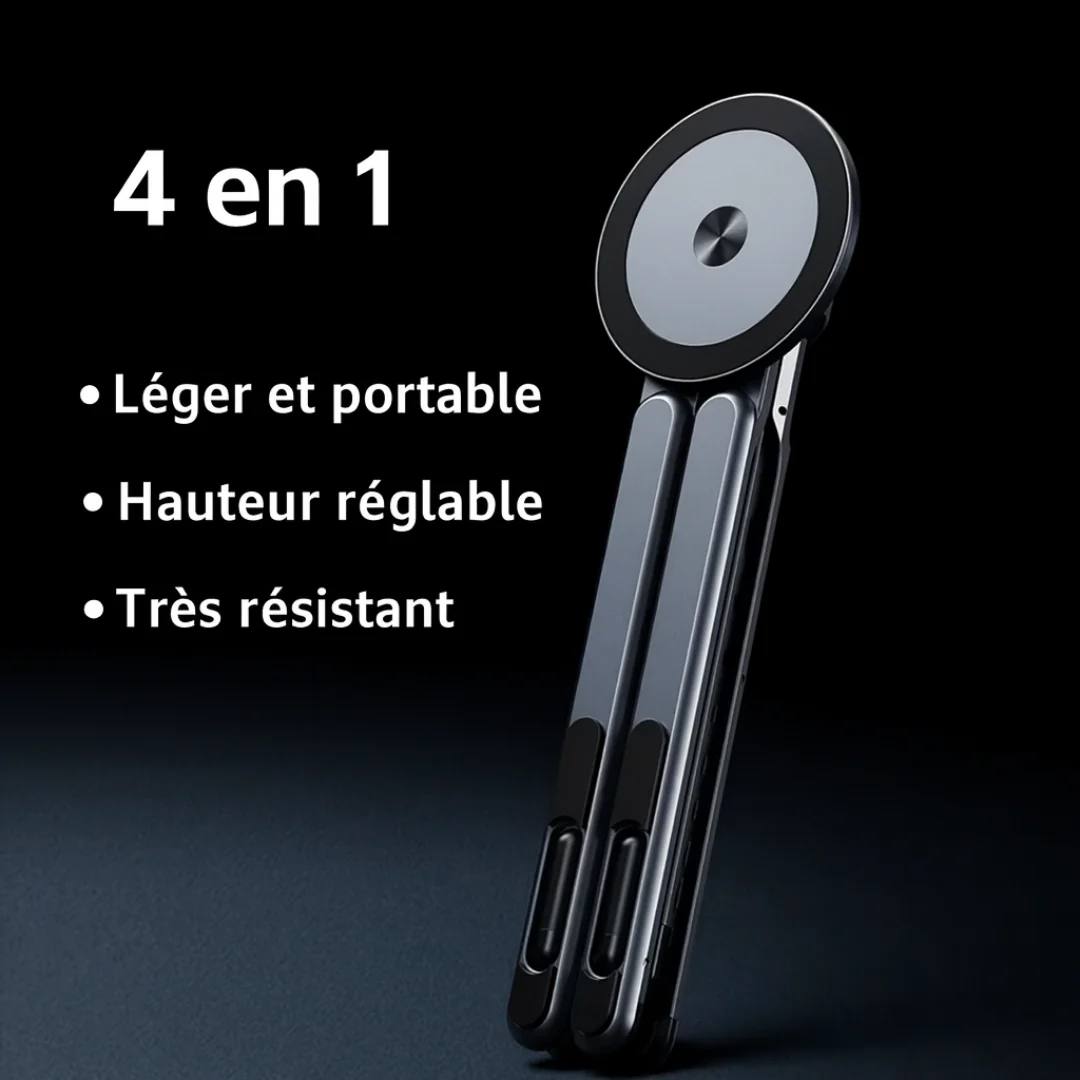 Stand Pro – Support magnétique pliable 4-en-1 en alliage d’aluminium Pliable & Design Premium